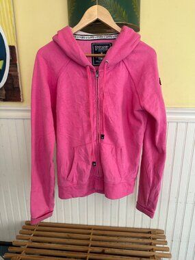 Victorias Secret Pink Love Hoodie Womens Medium Full Zip Pink Cotton Blend